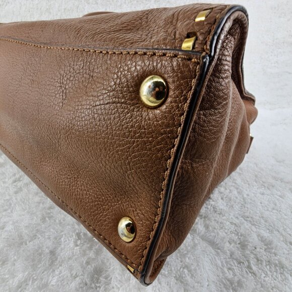 Michael Kors Hamilton Luggage Brown Pebble Leather Whipstitch Satchel Crossbody - Picture 9 of 13